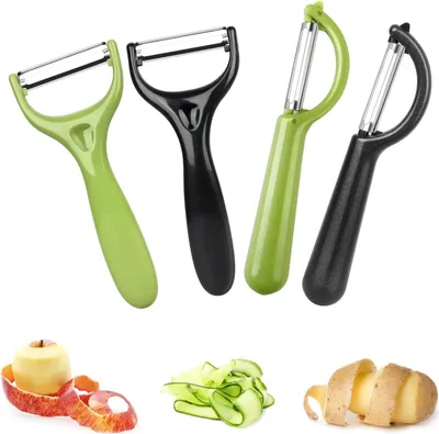 Produktbild von Gemüseschäler 4 Stück - Universeller Edelstahl-Kartoffelschäler und Tomatenschäler - Für Gemüse und Obst - Schwarz + Grün