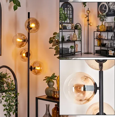 Produktbild von Fossobiubo Stehlampe aus Metall/Glas in Schwarz/Bernsteinfarben/Klar