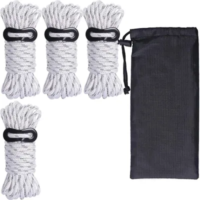 Produktbild von 4 mm reflektierende Abspannseile - leichte Abspannleine Zeltschnur mit Aluminium Seilspanner für Zeltplane Camping