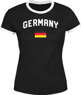 Produktbild von Moonworks® Damen Deutschland Fan-Shirt T-Shirt Fußball WM EM Retro Fan-Trikot Weltmeisterschaft Europameisterschaft Germany schwarz-weiß L