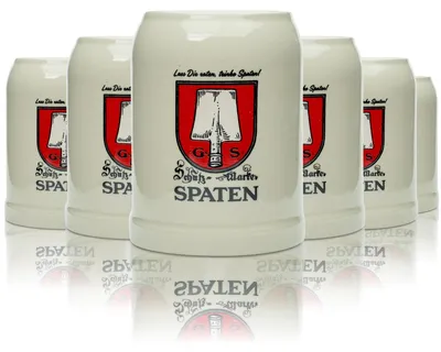 Produktbild von 6x Spaten Bier Krug 0,5l Tonkrug Keramik Steingut Glas Brauerei Seidel Humpen