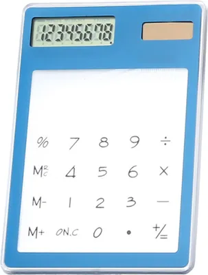 Image de Calculatrice à énergie solaire, écran tactile, écran LCD 8 chiffres, portable, transparente, pour le bureau, l'école, la maison, bleue