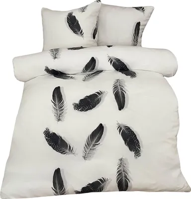 Produktbild von Winter Bettwäsche 200x220 cm Feder weiß schwarz Flausch Thermofleece Doppelbett