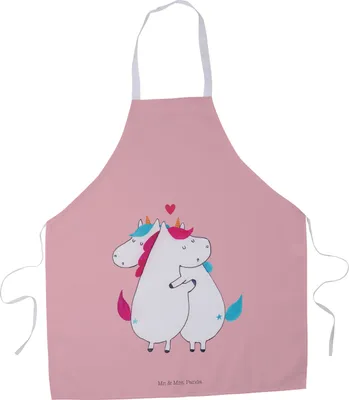 Produktbild von Mr. & Mrs. Panda Kochschürze Einhorn Mitteilung - Rot Pastell - Geschenk, Spruch, Küchenschürze, Küchenzubehör, Lustig, Unicorn, Kochkleidung, Koch Schürze, Liebe