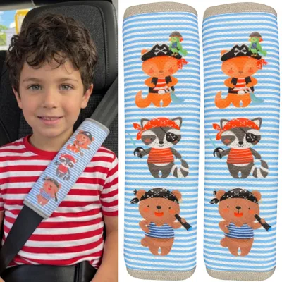 Immagine prodotto di 2x protezioni per cinture di sicurezza HECKBO con motivo di animali pirata - protezioni per cinture di sicurezza per bambini e neonati - ideali per qualsiasi cintura di sicurezza auto booster seat bambini bici rimorchio aereo