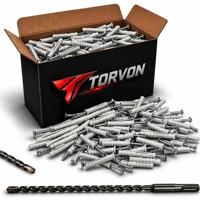 Imagen del producto de TORVON: Juego de tacos para clavos con embudo, 10 x 120 mm, 50 unidades + Taladro para hormigón con sistema SDS-plus, 10 x 150 mm