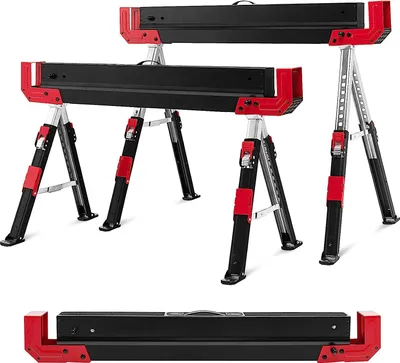 Produktbild von GOPLUS 2 x Sägeböcke, Tragbare Sägebank aus Stahl, 9-stufige Höhenverstellung, Arbeitsbock-Set mit herunterklappbaren Stützstiften, bis 1180 kg belastbar