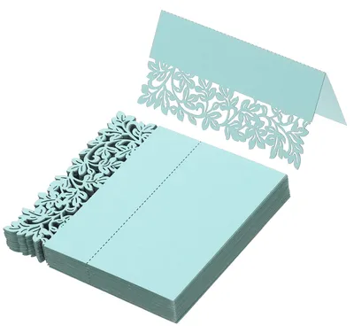 50 Hochzeitsplatzkarten, lasergeschnitten, Blätter, hellblau