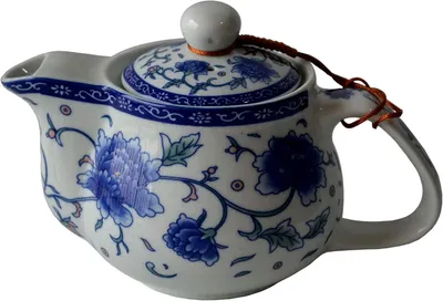 Imagen del producto de Tetera de porcelana azul y blanca, de 500 ml, con filtro de acero inoxidable extraíble, ideal para la cocina
