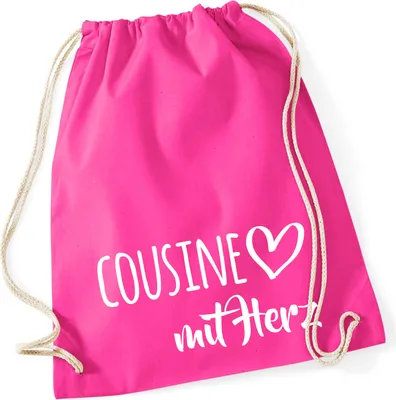 Produktbild von Huuraa Turnbeutel Cousine mit Herz 12 Liter Fuchsia Baumwolle Rucksack Geschenkidee