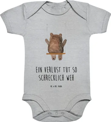 Produktbild von Mr. & Mrs. Panda Strampler Baby Bär Schaukel 1. - 3. Monat - Heather Grey - Geschenk, Einteiler, overall, Babybody, Teddy, babykleidung body