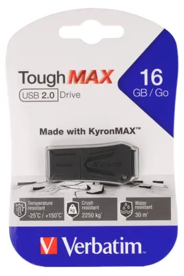 Obrázok produktu pre Verbatim ToughMAX, 16 GB, USB Typ-A, 2.0, Čiapky, 7 g, Čierna