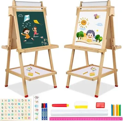 Immagine prodotto di Set da pittura per bambini, regolabile, con lavagna da gesso e lavagna bianca, dai 3 anni in su
