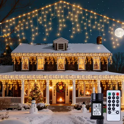 Lichtvorhang 594 LEDs warmweiß, 8 Modi + Timer, 7,5 m, Innen/Außen