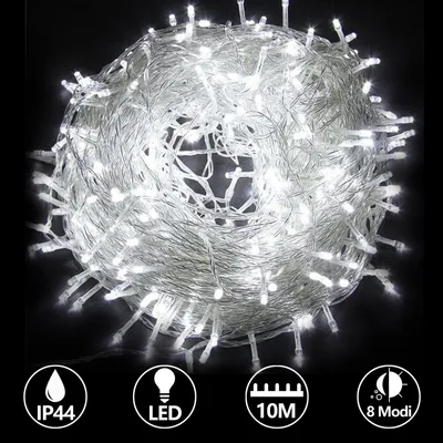 Zdjęcie produktu dla Jiubiaz 10m 100 LED Fairy Lights Wodoodporne oświetlenie świąteczne Kurtyna świetlna, zimna biel