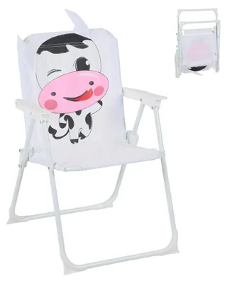 Produktbild von Relaxdays Kinder Klappstuhl, Campingstuhl mit Kuh-Motiv, HBT: 51,5x36x37,5 cm, Picknickstuhl outdoor, Faltstuhl, bunt