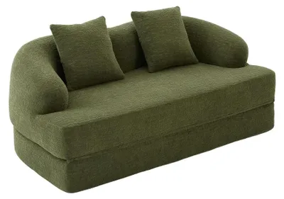 Zdjęcie produktu dla Sofa – 2 w 1 – rozkładana sofa – dwuosobowa – z materiału typu chenille – 2 poduszki – oszczędza miejsce – kolor zielony