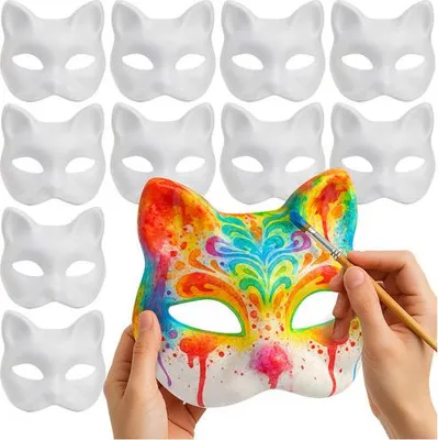 Produktbild von DIY-Katzenmasken, 10er-Set zum Malen und Basteln