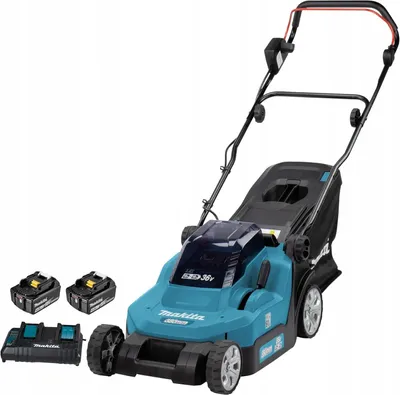 Image de Makita DLM 382 PM2 Tondeuse à gazon sans fil 36 V ( 2x 18 V ) 38 cm 40 l + 2x Batteries 4,0 Ah + Chargeur double