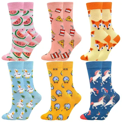 Produktbild von Bunte Baumwollsocken mit lustigem Muster, 6 Paar, Größe L-XL (39-45)