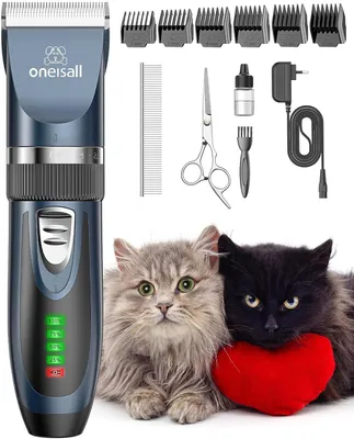 Productafbeelding van Tondeuse voor katten en honden - stil - 2 snelheden - lcd-display - oplaadbaar - met 6 opzetstukken - blauw