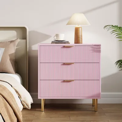 Immagine prodotto di Comodino - Comò - Armadio contenitore - Cassettiera - Comodino rosa - 6 ampi cassetti - Legno massello resistente