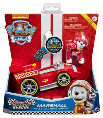 Produktbild von PAW Patrol - Marshalls Race & Go Deluxe Basis Fahrzeug mit Figur (Ready, Race, Rescue), Auto, 3 Jahr(e), LR44, Schwarz, Rot