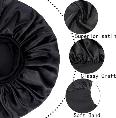 Elastische Satin-Schlafhaube für Damen mit breitem Band - Ideal für langes und lockiges Haar