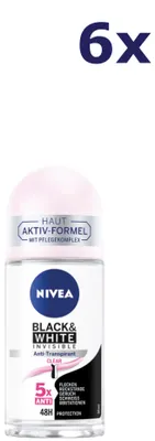 Produktbild von 6x Nivea Deoroller 50 ml Schwarz-Weiß Unsichtbar und transparent