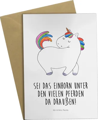 Produktbild von Mr. & Mrs. Panda Grußkarte Einhorn Stolzieren - Weiß - Geschenk, kommunionskarte, osterkarte, Reiten, weihnachtskarten, Pferd, dankeskarten, einladungskarten, Einhörner