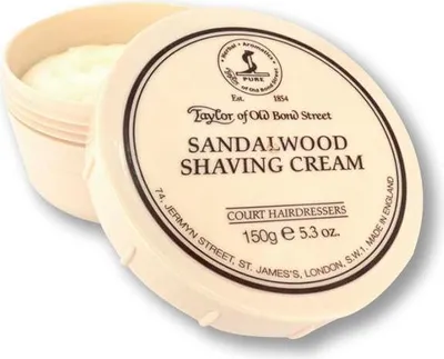 A tub of Taylor of Old Bond Street Sandalwood Shaving Cream.