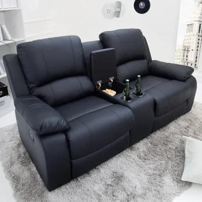 Produktbild von riess-ambiente Exklusiver 2er Kino Sessel HOLLYWOOD 190cm schwarz Fernsehsessel mit Getränkehalter Lesesessel Relaxsessel
