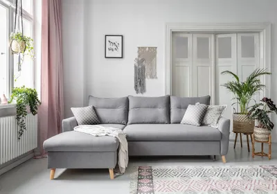 Image de MIUFORM Stylish Stan - Canapé d'angle avec fonction lit et coffre de lit L-FORME GAUCHE - 224x148cm - Gris - Canapé-lit Canapé