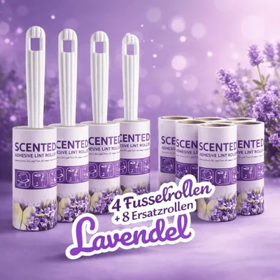 Produktbild von 4 Fusselrollen mit Rosen Duft + 8 Ersatzrollen Kleiderroller Fussel Bürste