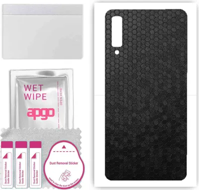 Produktbild von apgo Rückseite Schutzfolie, Skin, kompatibel mit Samsung Galaxy A7 (2018), Hinten Displayschutzfolie aus Vinylfolie, kratzfest, einfache Montage - Schwarze Honigwabe