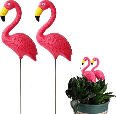 Produktbild von ZAHD 2 Stück Simulation Flamingo Harz Fensterdekoration Kunstflamingos Gartendekoration Flamingo Gartendekoration Pfähle für Terrasse Garten (rosa)