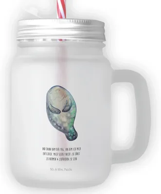 Produktbild von Mr. & Mrs. Panda Cocktailglas Seekuh Happy - Transparent - Geschenk, Einmachglas Trinkglas, Respekt, Freundin, Becher mit Deckel, Strohhalm, Achtsamkeit, Meer, Glas