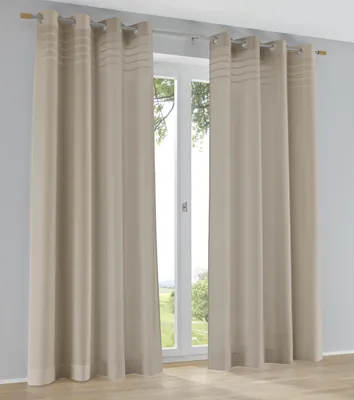 Produktbild von Ösen-Vorhang Kessy Biese natur mit eleganter Stoff-Blende – halbtransparent, moderner Look ca. 140 + 245 cm (1 Stück)
