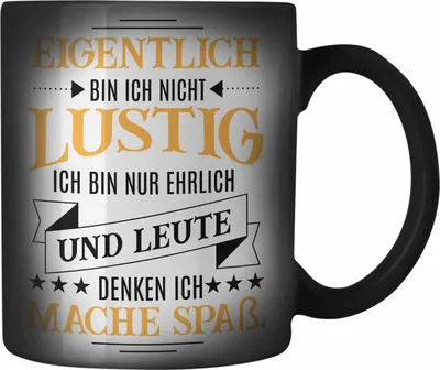 Produktbild von Trendation - Ich Bin Eigentlich Nicht Lustig Farbwechsel Zauber-Tasse mit Spruch Geschenk Kollegin Kollege Sarkasmus Karabiner Farbwechsel Zauber-Tasse Edelstahl Sprüche (Schwarz)
