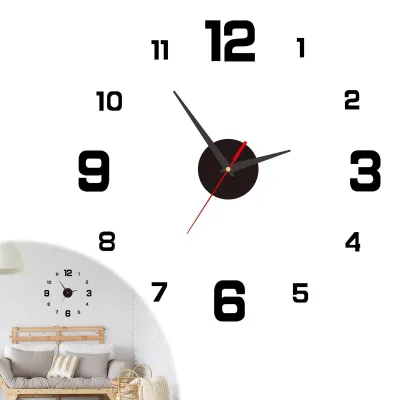 DIY-Wanduhr 40 cm, selbstklebend, 3D, schwarz, modern