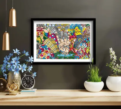Produktbild von Wallity, 3550POP-012, Dekoratives gerahmtes MDF-Gemälde, Mehrfarbig, 100 % MDF, 38 x 53 cm