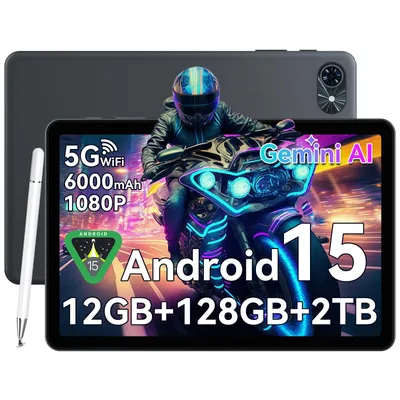 TABWEE T80 Android 15 Tablet 10 Zoll mit Stylus ,128 GB interner Speicher, 6000mAh Akku, 5G WLAN, HD-Display, Bluetooth 5.0, 5MP Kamera und Gemini AI