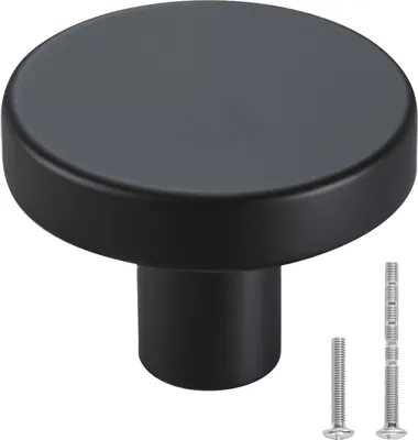 Image de Boutons de meubles - Lot de 10 boutons pour armoires et tiroirs - Diamètre 32 mm - Alliage de zinc massif - Avec vis - Pour cuisine et salle de bain - Noir