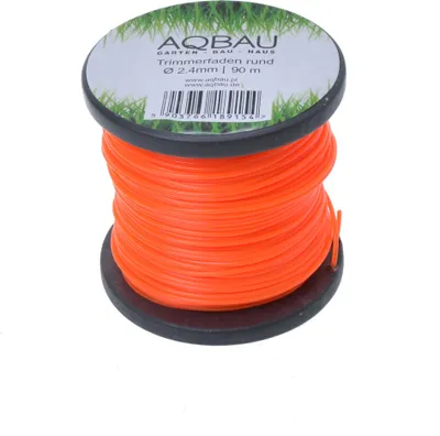 A spool of orange trimmer line on a white background.