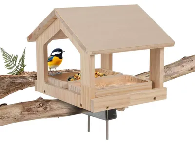 Image de Maisonnette pour oiseaux à suspendre, avec 2 plateaux en bois, résistante aux intempéries, idéale pour balcon et jardin