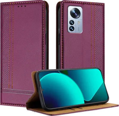 Produktbild von Handyhülle für Xiaomi 12 Pro Leder Flip Klappbare Schutzhülle mit Standfunktion Lila