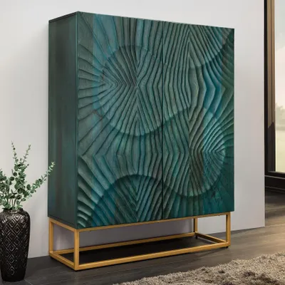 Produktbild von riess-ambiente Massives Highboard SCORPION 120cm türkis gold Mangoholz Metall mit 3D Schnitzereien