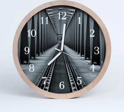 Produktbild von Holzuhr 30fi cm wanduhr - Eisenbahnschienen