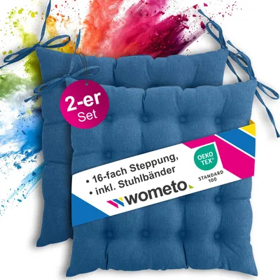 Produktbild von 2er Set Sitzkissen Stuhlkissen 40x40 OEKO-TEX  - türkis blau Sitzauflage Bank Polster Sitzpolster mit Bändern / Schleife, Indoor / Outdoor