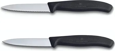 Immagine prodotto di Victorinox Swiss Classic 2-TLG. Set di spelucchini, 1 x affilato regolare, 1 x seghettato, lama da 10 cm, punta media, nero